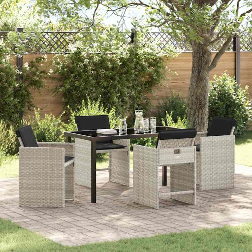 vidaXL Garten Essgruppe mit Kissen 5 pcs Schwarz Poly-Rattan