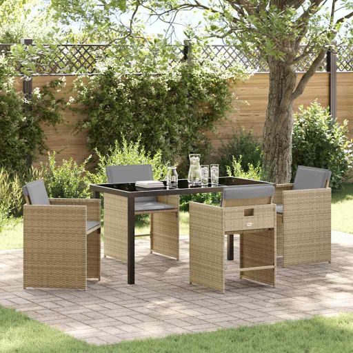 vidaXL Garten Essgruppe mit Kissen 5 pcs Schwarz Poly-Rattan