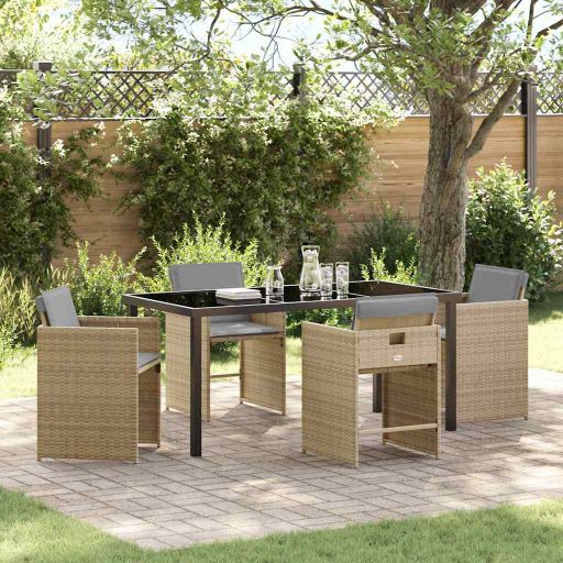 vidaXL Garten Essgruppe mit Kissen 5 pcs Schwarz Poly-Rattan