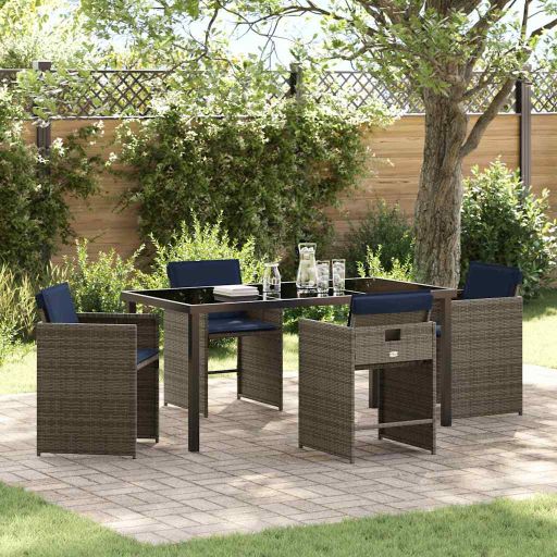 vidaXL Garten Essgruppe mit Kissen 5 pcs Grau Poly-Rattan
