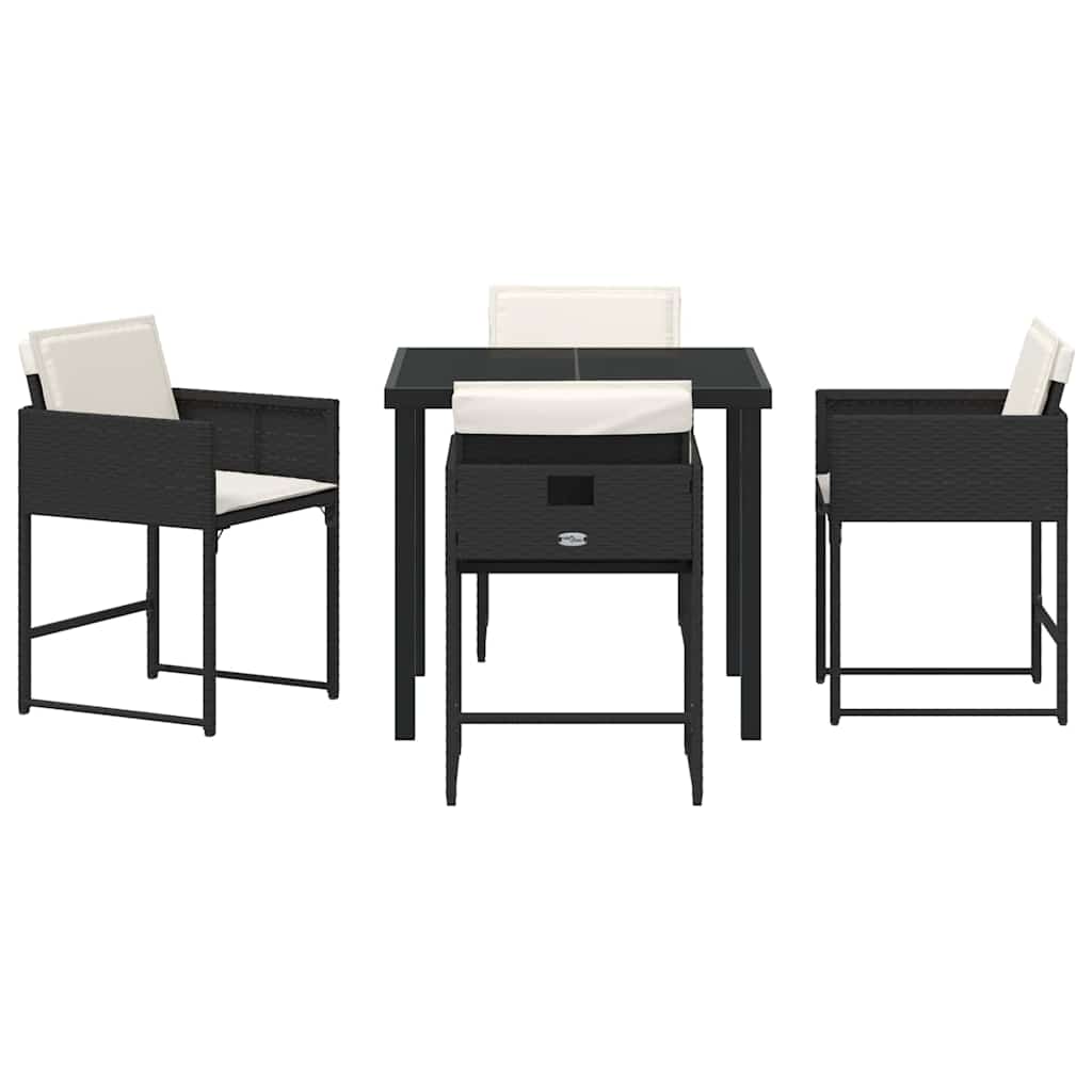 vidaXL Garten Essgruppe mit Kissen 5 pcs Schwarz Poly-Rattan