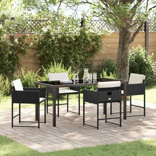 vidaXL Garten Essgruppe mit Kissen 5 pcs Schwarz Poly-Rattan