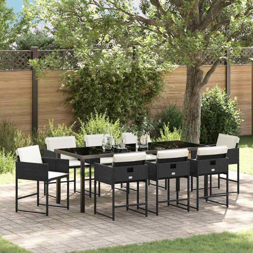 vidaXL Garten Essgruppe mit Kissen 5 pcs Schwarz Poly-Rattan