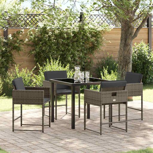 vidaXL Garten Essgruppe mit Kissen 5 pcs Schwarz Poly-Rattan