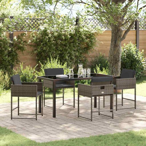 vidaXL Garten Essgruppe mit Kissen 5 pcs Schwarz Poly-Rattan