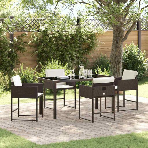 vidaXL Garten Essgruppe mit Kissen 5 pcs Schwarz Poly-Rattan