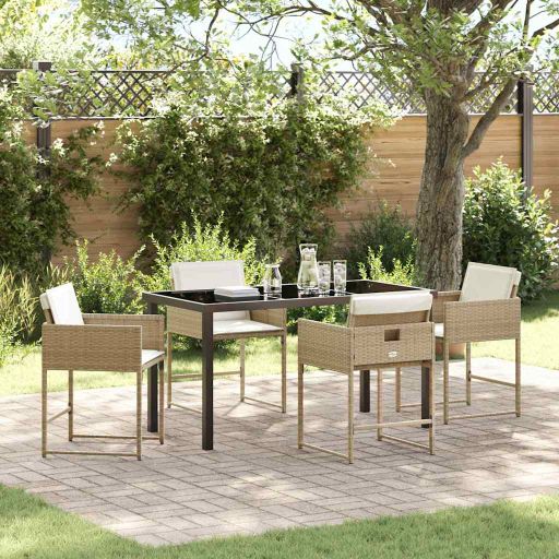 vidaXL Garten Essgruppe mit Kissen 5 pcs Schwarz Poly-Rattan
