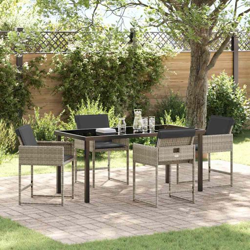 vidaXL Garten Essgruppe mit Kissen 5 pcs Schwarz Poly-Rattan