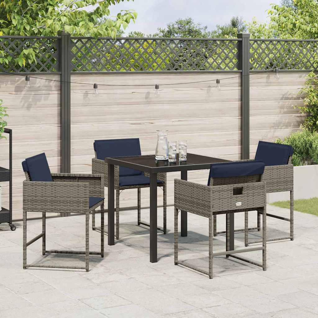vidaXL Garten Essgruppe mit Kissen 5 pcs Grau Poly Rattan
