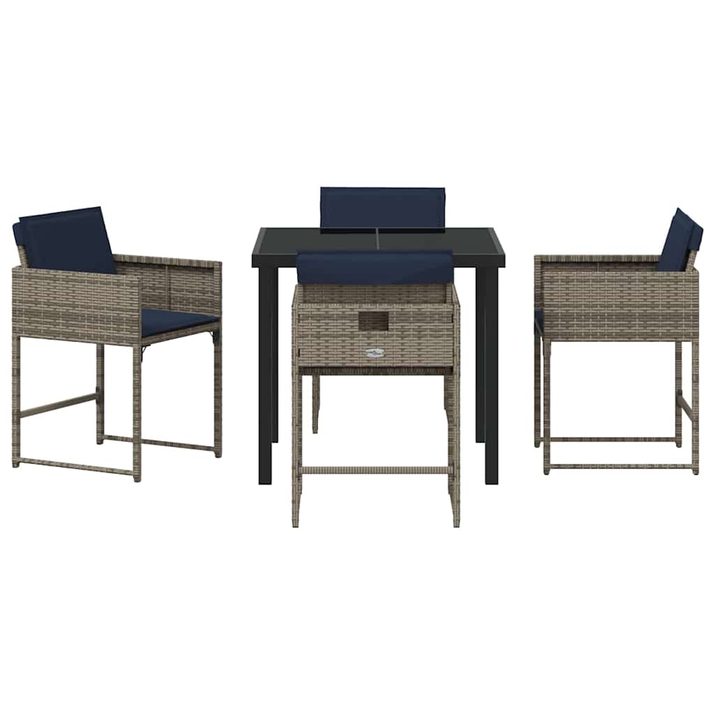 vidaXL Garten Essgruppe mit Kissen 5 pcs Grau Poly Rattan