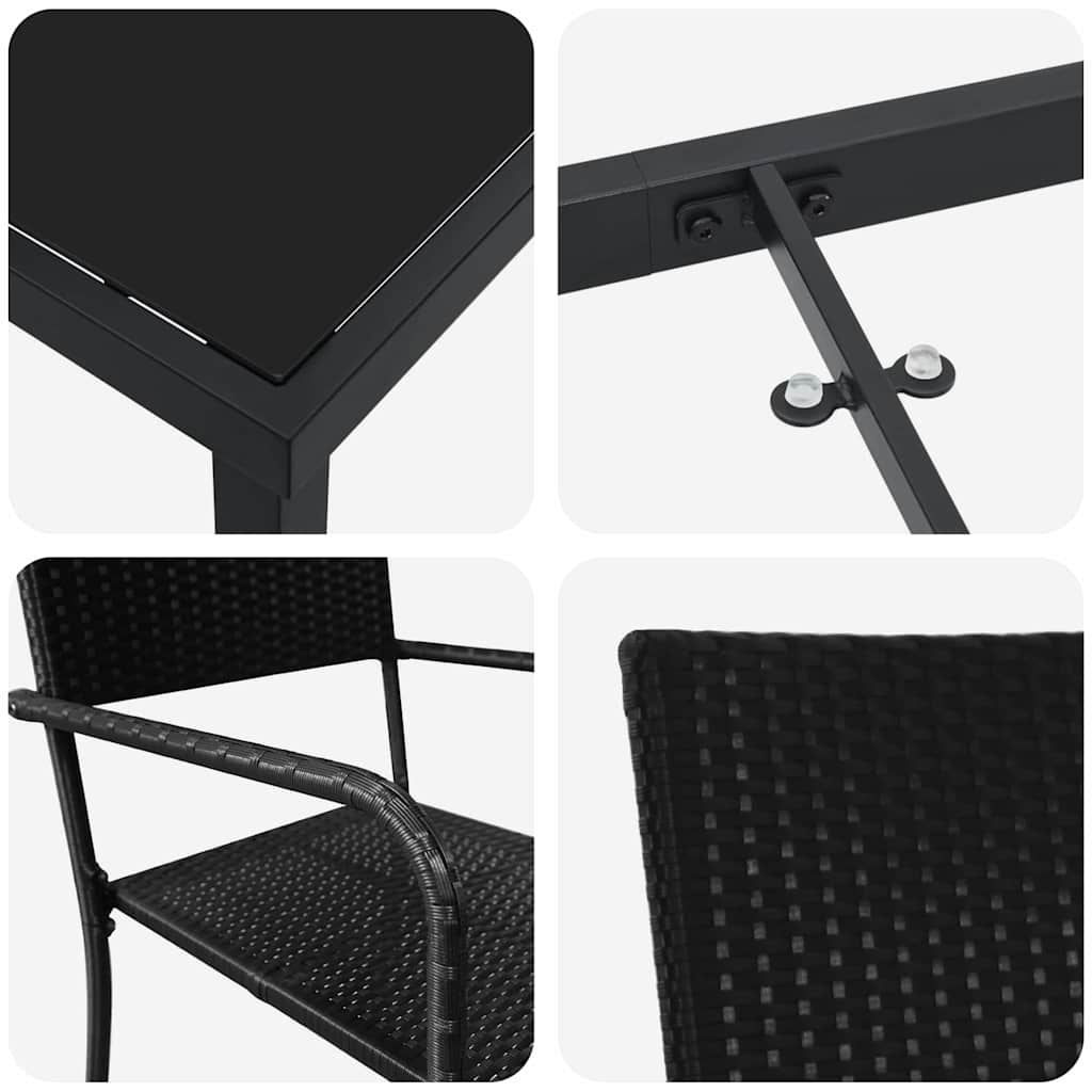 vidaXL Garten Essgruppe mit Kissen 3 pcs Schwarz Poly-Rattan