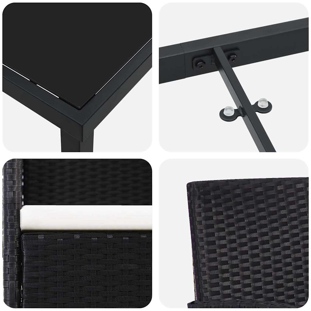 vidaXL Garten Essgruppe mit Kissen 3 pcs Schwarz Poly-Rattan