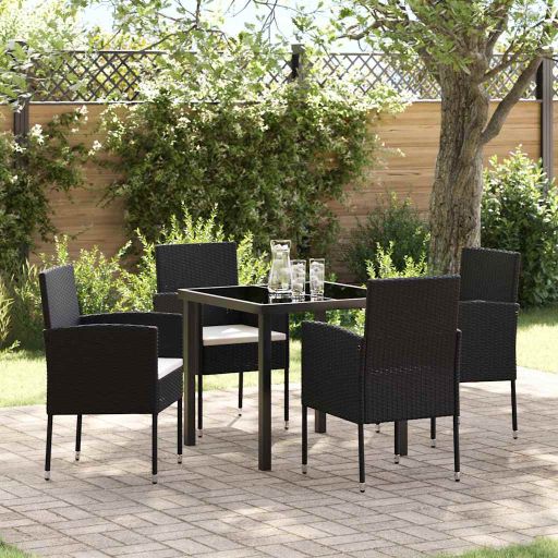 vidaXL Garten Essgruppe mit Kissen 3 pcs Schwarz Poly-Rattan