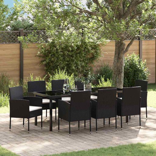 vidaXL Garten Essgruppe mit Kissen 3 pcs Schwarz Poly-Rattan