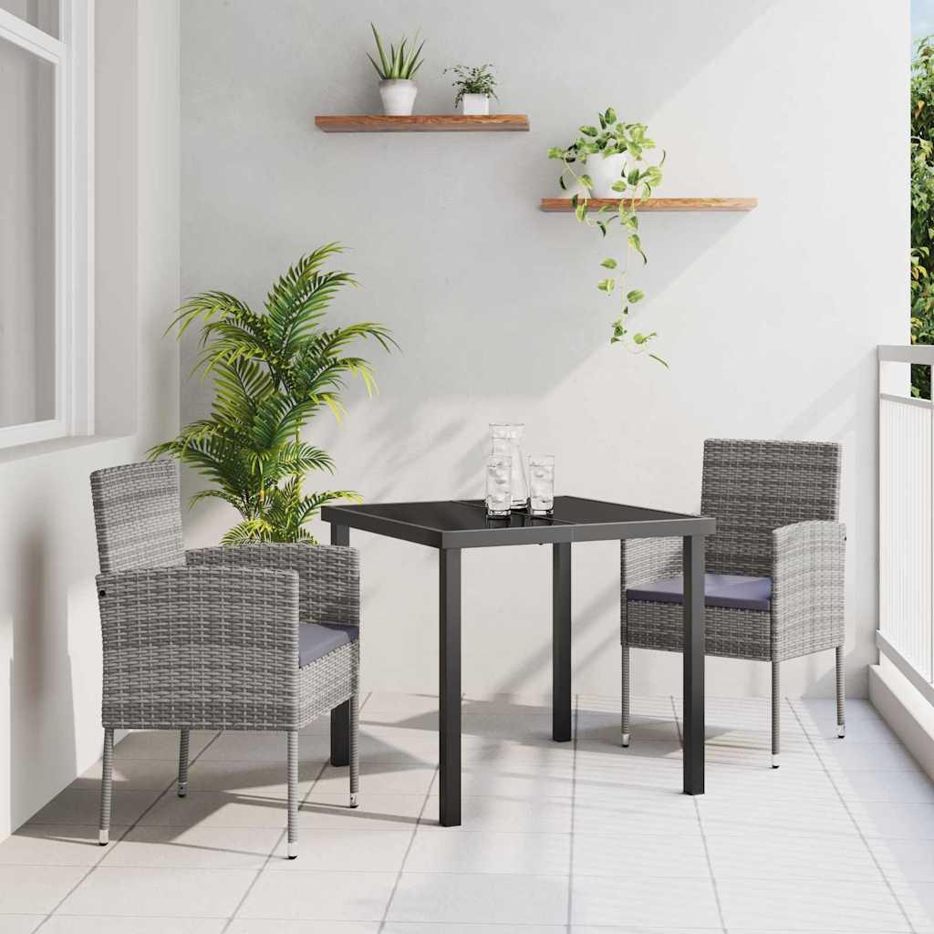 vidaXL Garten Essgruppe mit Kissen 3 pcs Schwarz Poly-Rattan