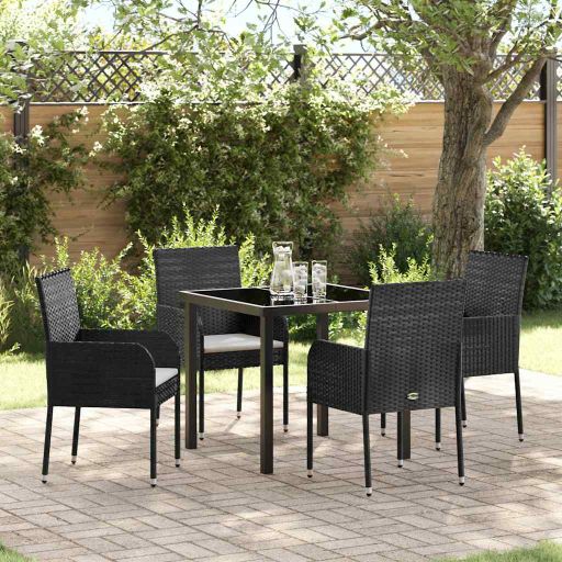 vidaXL Garten Essgruppe mit Kissen 5 pcs Schwarz Poly-Rattan