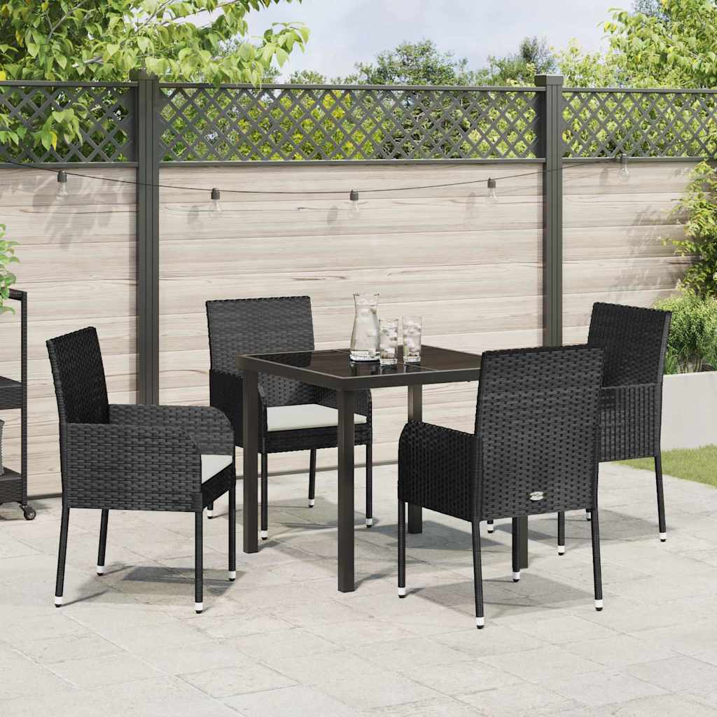 vidaXL Garten Essgruppe mit Kissen 5 pcs Schwarz Poly-Rattan
