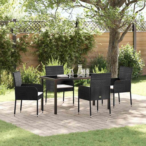 vidaXL Garten Essgruppe mit Kissen 5 pcs Schwarz Poly-Rattan