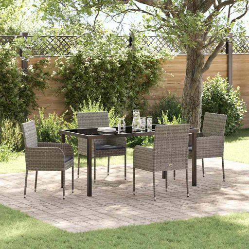 vidaXL Garten Essgruppe mit Kissen 5 pcs Schwarz Poly-Rattan