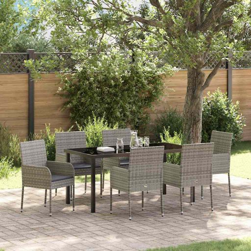 vidaXL Garten Essgruppe mit Kissen 5 pcs Schwarz Poly-Rattan