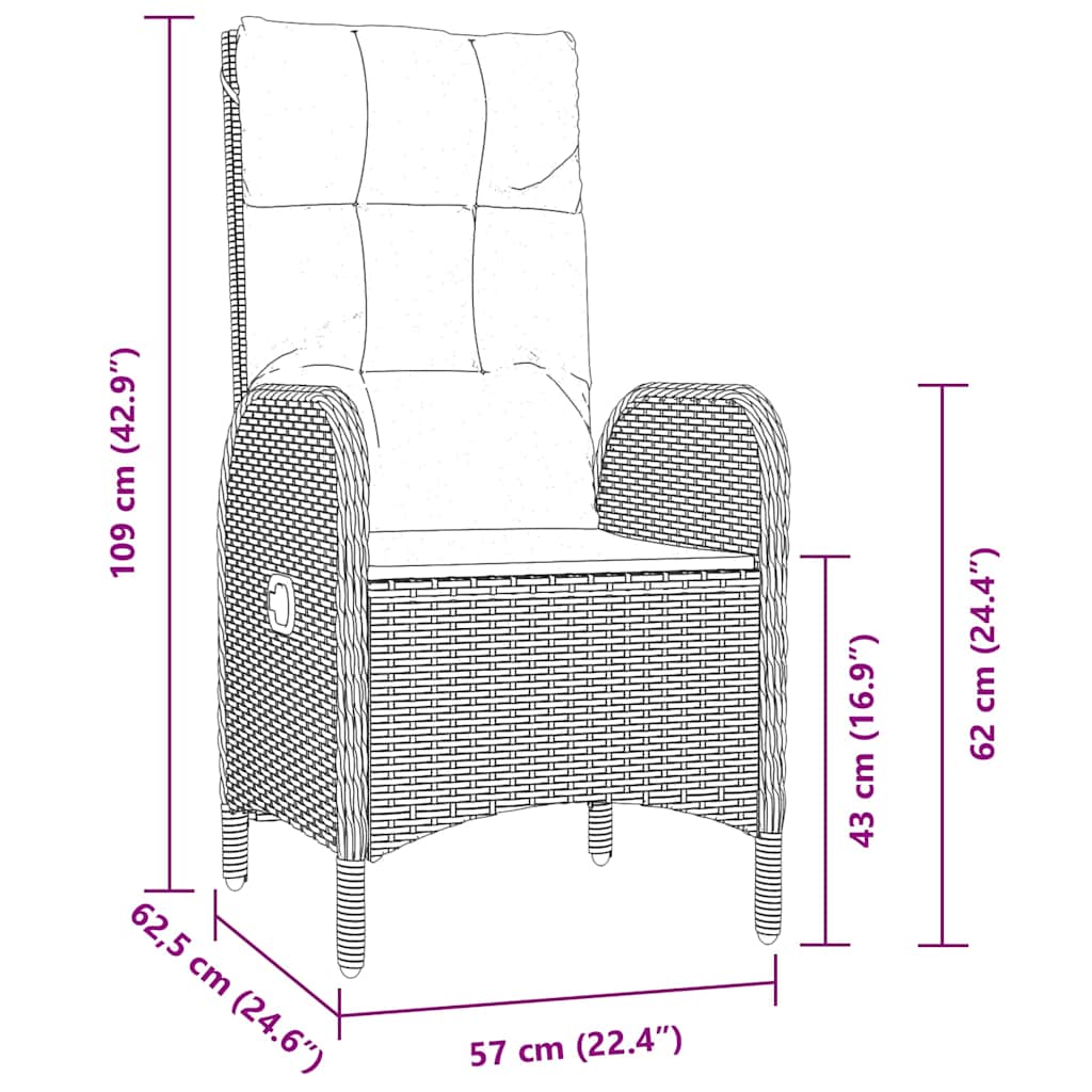 vidaXL Garten Essgruppe mit Kissen 3 pcs Schwarz Poly-Rattan