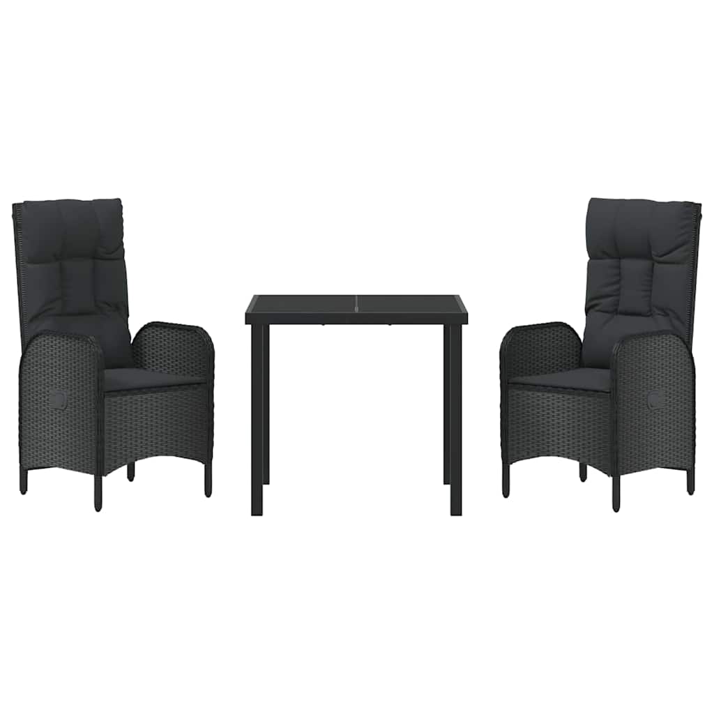 vidaXL Garten Essgruppe mit Kissen 3 pcs Schwarz Poly-Rattan