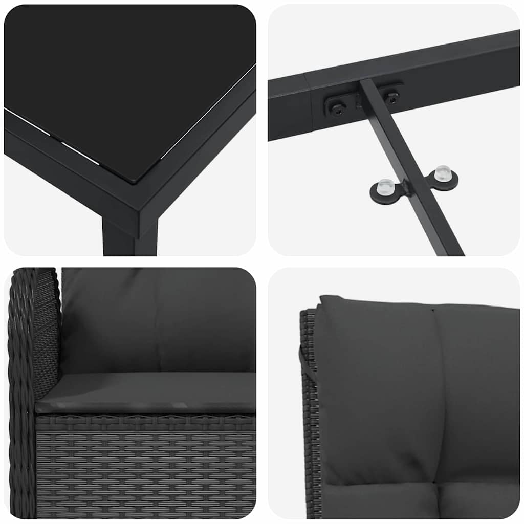 vidaXL Garten Essgruppe mit Kissen 3 pcs Schwarz Poly-Rattan