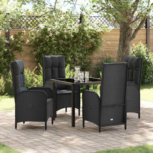vidaXL Garten Essgruppe mit Kissen 3 pcs Schwarz Poly-Rattan