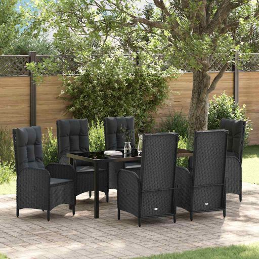 vidaXL Garten Essgruppe mit Kissen 3 pcs Schwarz Poly-Rattan