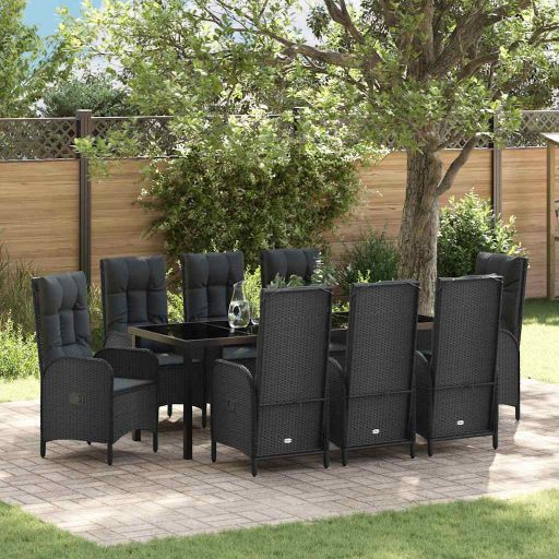 vidaXL Garten Essgruppe mit Kissen 3 pcs Schwarz Poly-Rattan