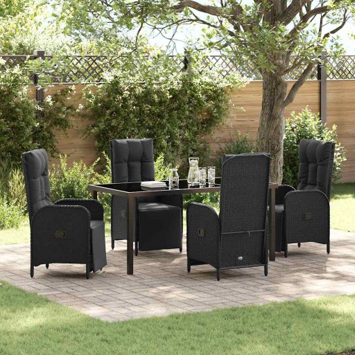 vidaXL Garten Essgruppe mit Kissen 3 pcs Schwarz Poly-Rattan
