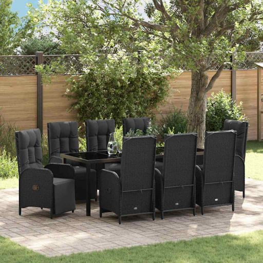 vidaXL Garten Essgruppe mit Kissen 3 pcs Schwarz Poly-Rattan