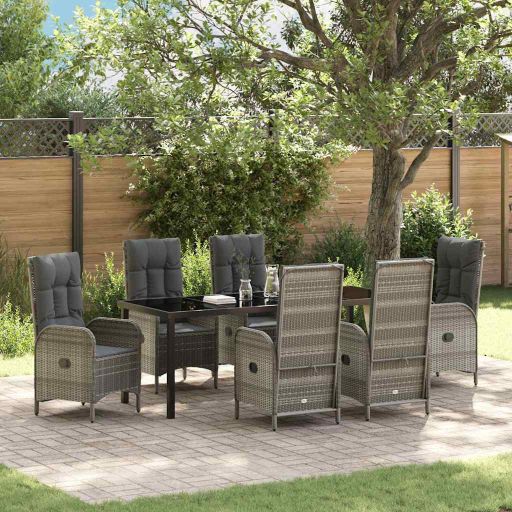 vidaXL Garten Essgruppe mit Kissen 3 pcs Grau Poly-Rattan
