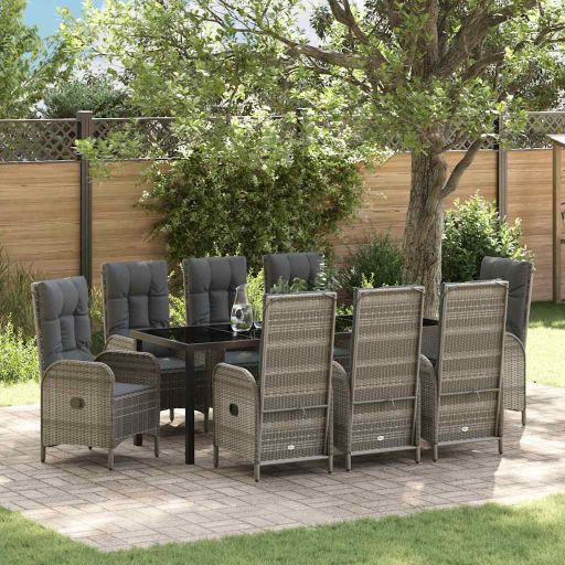vidaXL Garten Essgruppe mit Kissen 3 pcs Grau Poly-Rattan