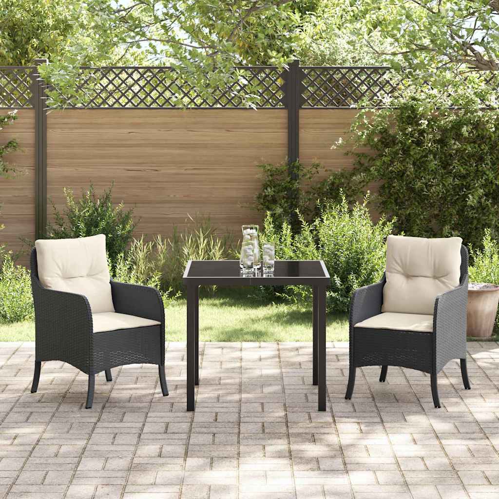 vidaXL Garten Essgruppe mit Kissen 3 pcs Schwarz Poly Rattan