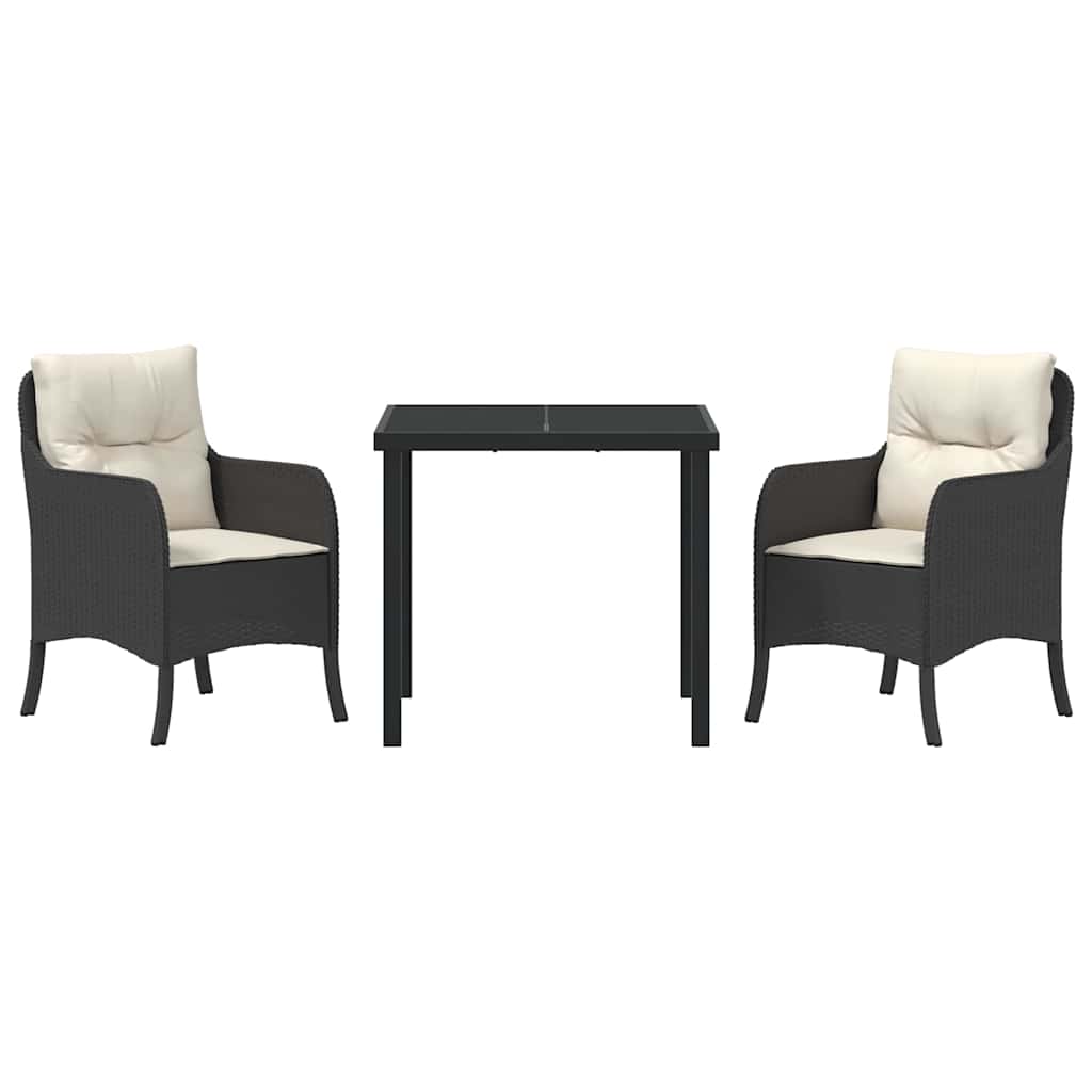 vidaXL Garten Essgruppe mit Kissen 3 pcs Schwarz Poly Rattan