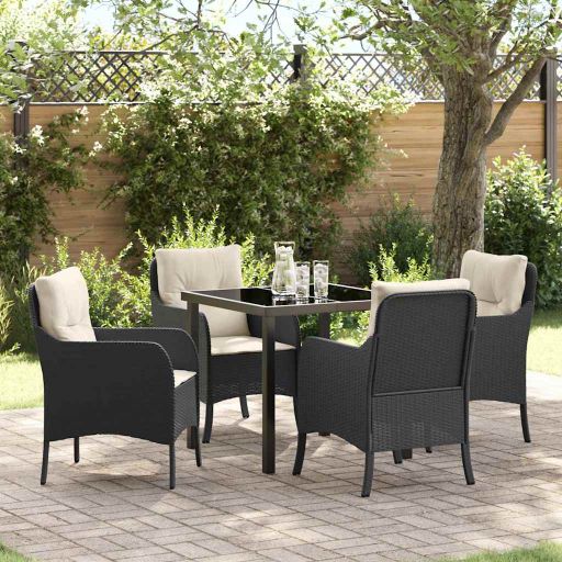 vidaXL Garten Essgruppe mit Kissen 3 pcs Schwarz Poly Rattan