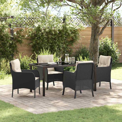 vidaXL Garten Essgruppe mit Kissen 3 pcs Schwarz Poly Rattan