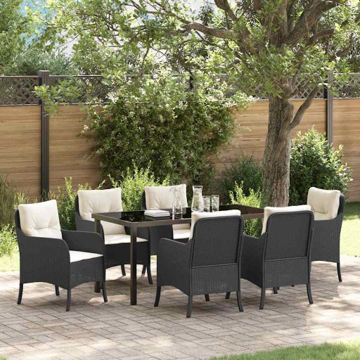 vidaXL Garten Essgruppe mit Kissen 3 pcs Schwarz Poly Rattan