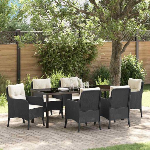 vidaXL Garten Essgruppe mit Kissen 3 pcs Schwarz Poly Rattan