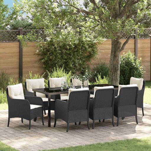 vidaXL Garten Essgruppe mit Kissen 3 pcs Schwarz Poly Rattan