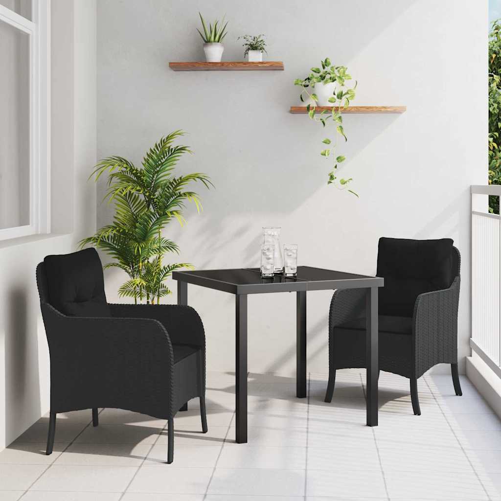vidaXL Garten Essgruppe mit Kissen 3 pcs Schwarz Poly Rattan