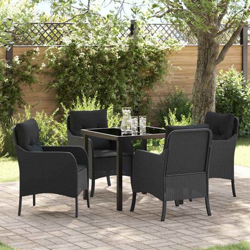 vidaXL Garten Essgruppe mit Kissen 3 pcs Schwarz Poly Rattan