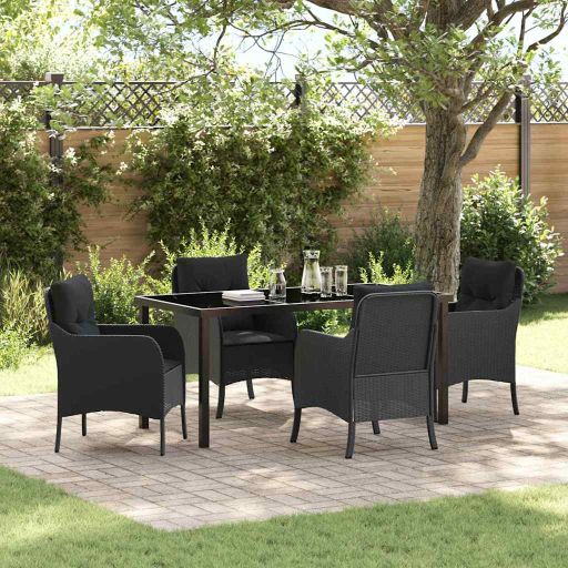 vidaXL Garten Essgruppe mit Kissen 3 pcs Schwarz Poly Rattan