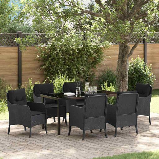 vidaXL Garten Essgruppe mit Kissen 3 pcs Schwarz Poly Rattan