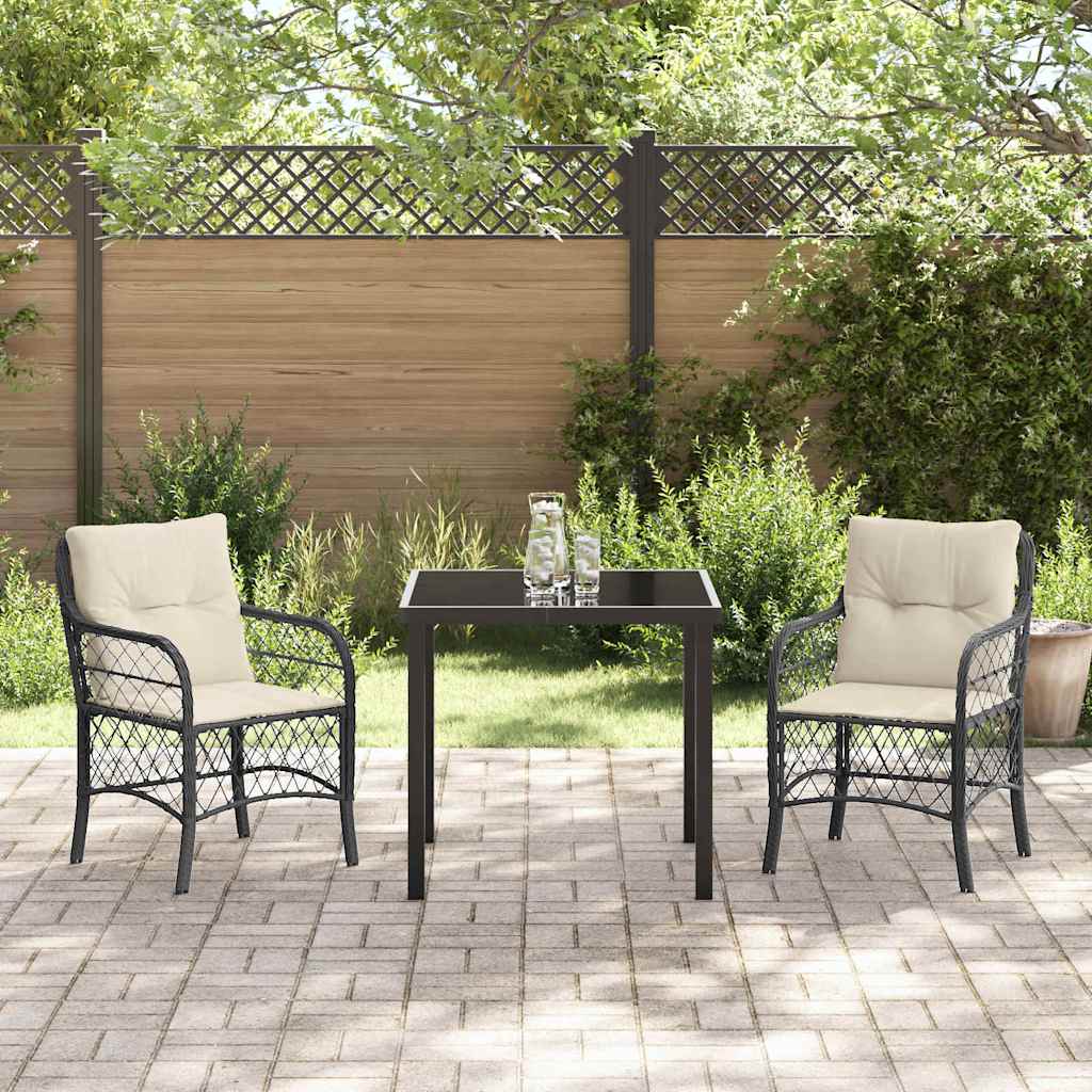 vidaXL Garten Essgruppe mit Kissen 3 pcs Schwarz Poly-Rattan