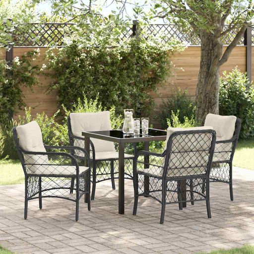 vidaXL Garten Essgruppe mit Kissen 3 pcs Schwarz Poly-Rattan