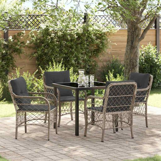 vidaXL Garten Essgruppe mit Kissen 3 pcs Schwarz Poly-Rattan