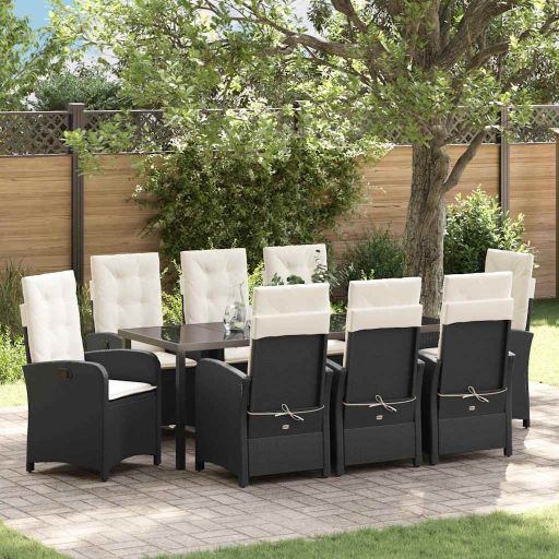 vidaXL Garten Essgruppe mit Kissen 3 pcs Schwarz Poly-Rattan