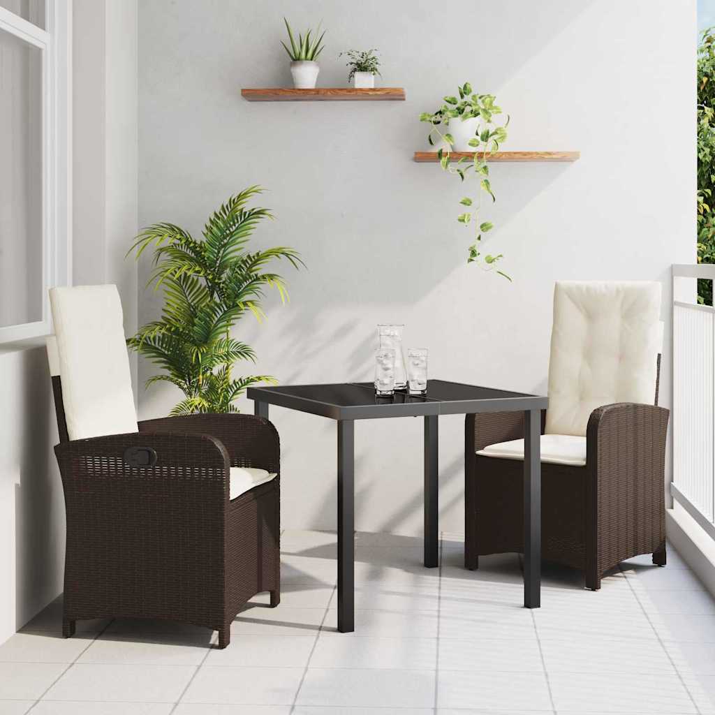 vidaXL Garten Essgruppe mit Kissen 3 pcs Schwarz Poly-Rattan